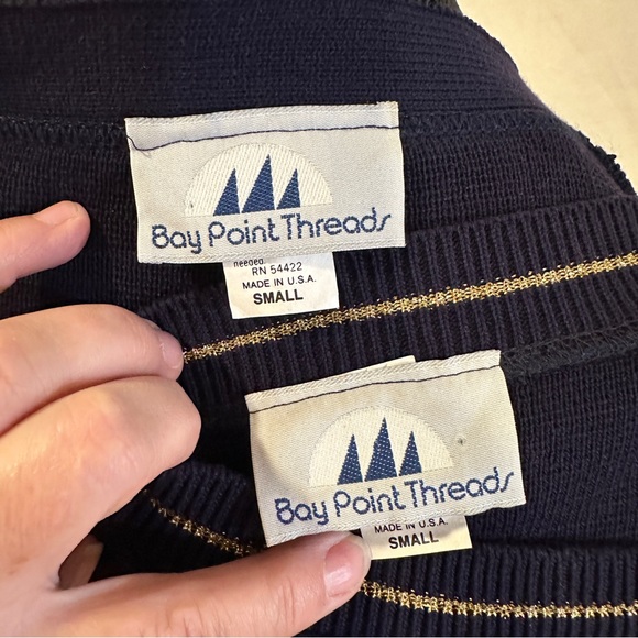 Bay Point Threads Vtg Womens Small Twinset Blue Gold Embroidered Crest Nautical - Picture 11 of 12